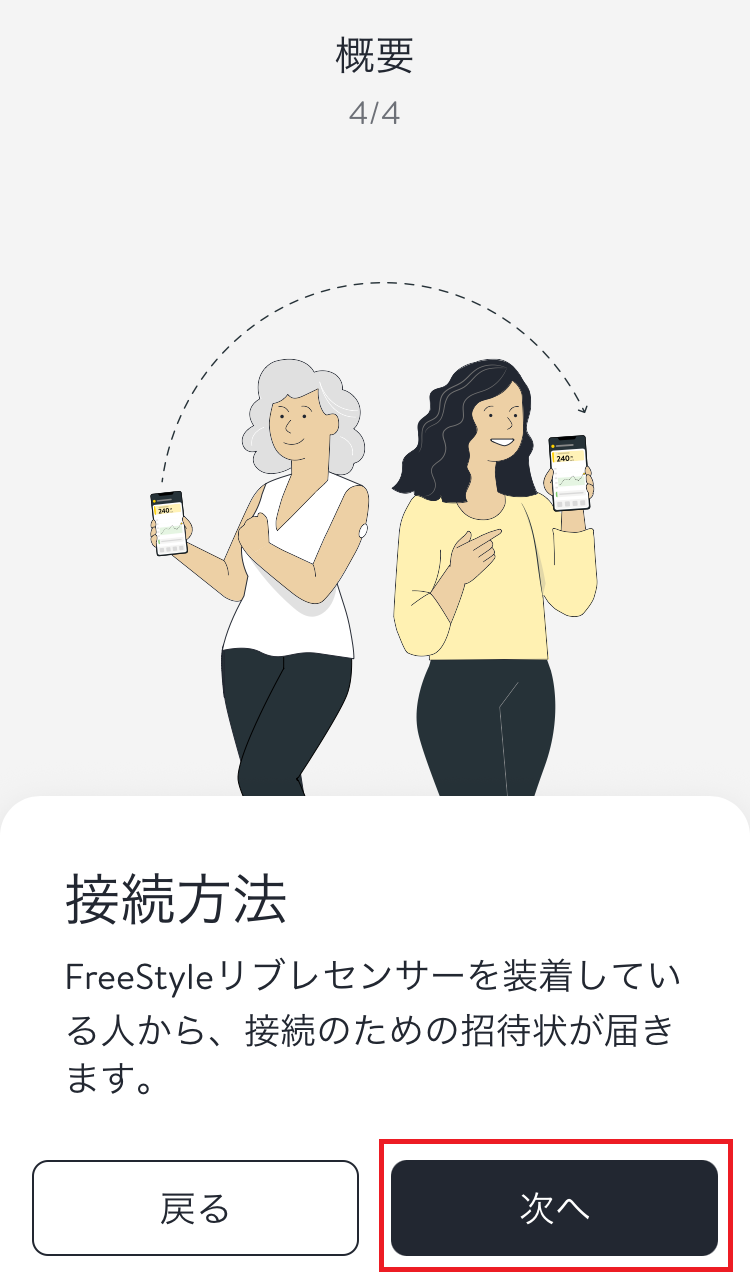 LibreLinkUpの概要4。接続方法についての説明と次へボタン